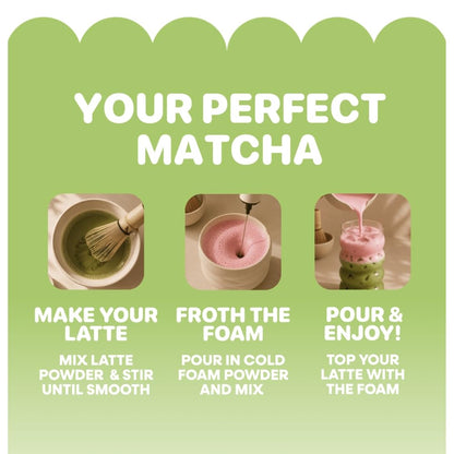Yulu Instant Latte Kit, Matcha Drink Mix with Lavender Cold Foam Topping, Café-Style Iced Tea Blend, Includes Powder Packets, Easy DIY Beverage Kit, 3 Drink Sets (Lavender)