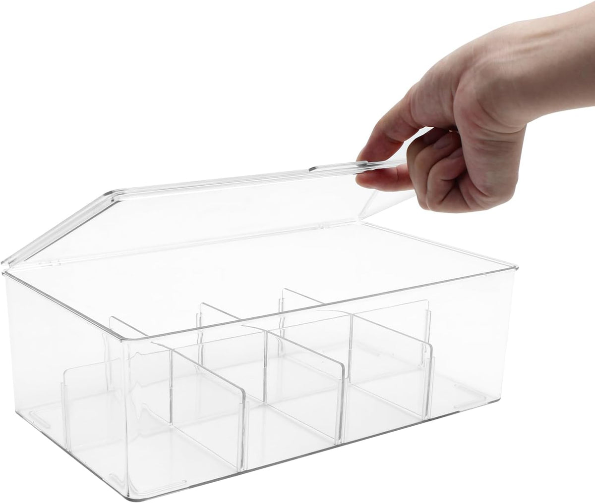 SIMPLEMADE 2 Pk Clear Tea Bag Organizer - Tea Box Divided Storage Container Box with Hinge Lid for Kitchen Cabinet, Countertop, Pantry, Hold Coffee Pods, Seasoning Packets, Condiments (Set of 2)