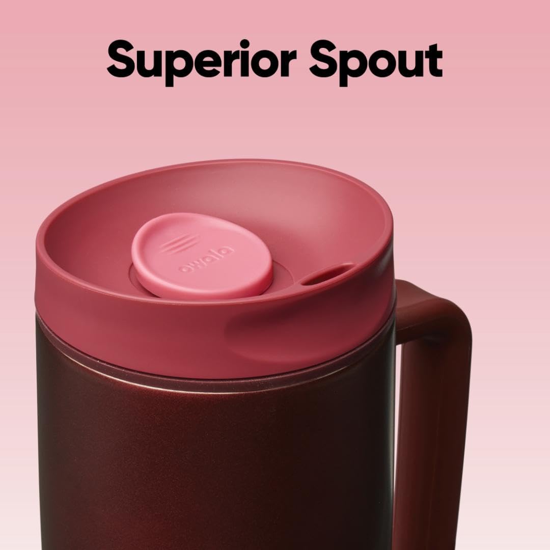 Owala SmoothSip Slider Insulated Stainless Steel Coffee Tumbler, Reusable Iced Coffee Cup, Hot Coffee Travel Mug, BPA Free 12 oz, Pink (Pucker Up)