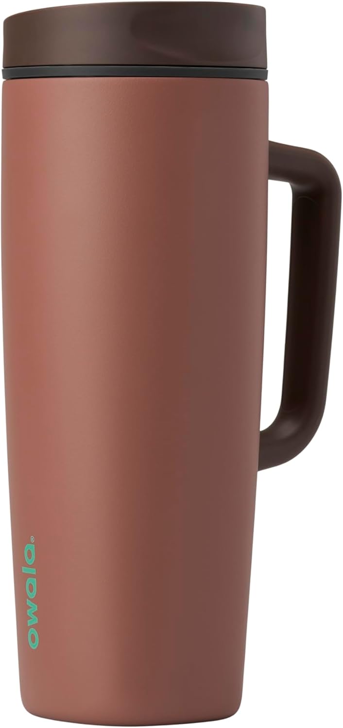 Owala SmoothSip Slider Insulated Stainless Steel Coffee Tumbler, Reusable Iced Coffee Cup, Hot Coffee Travel Mug, BPA Free 12 oz, Pink (Pucker Up)