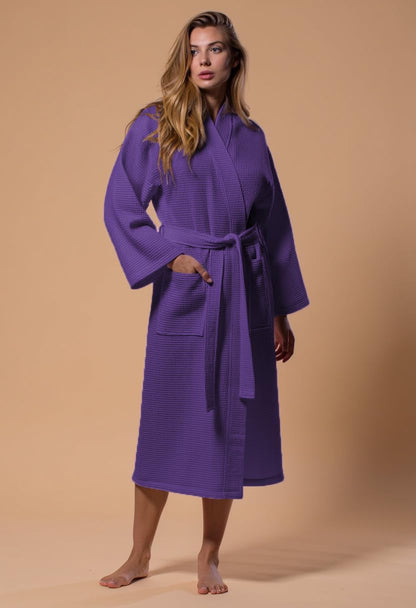 Turquaz Lightweight Waffle Knit Kimono Bathrobe - Soft Cotton Blend Spa Robe, Fast-Drying Full-Length Unisex Robes for Women