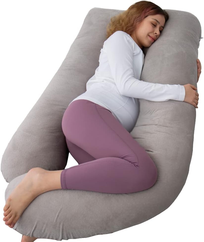 60 Inch Pregnancy Pillow for Sleeping, Extra Large U Shaped Body Pillow, Maternity Pillow for Pregnant Women with Velvet Cover (Dark Grey)