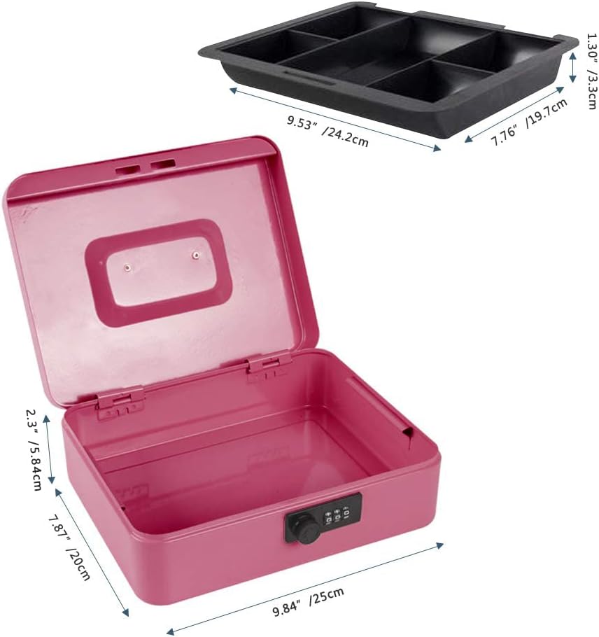 KYODOLED Small Cash Box with Combination Lock & Removable Money Tray, Black
