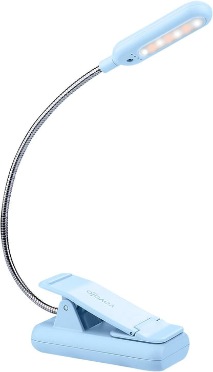 VAVOFO Clip On Book Light for Bed Kids, 7 LED Reading Light with 9-Level Warm Cool White Daylight, Eye Care Lamp with Power Indicator for Bookworms (Blue)