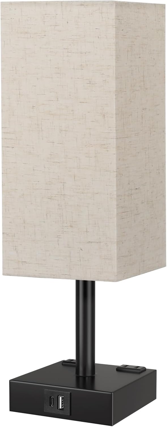 Touch Bedside Table Lamp for Bedroom - Dimmable, USB C+A, 2 AC Outlets