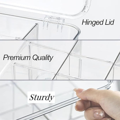 ZEXALOR Clear Tea Bag Organizer, Dresser Organizers Drawer Organzier Storage Container with Removable Dividers, Plastic Storage Bin with Lid, Organizer for Scarves Ties Bras