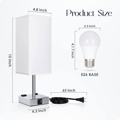 Bedside Table Lamp for Bedroom - Touch Small Lamp with USB C+A Charging Ports & AC Outlets, 3 Way Dimmable Nightstand Light for Living Room (LED Bulb Included, Grey)