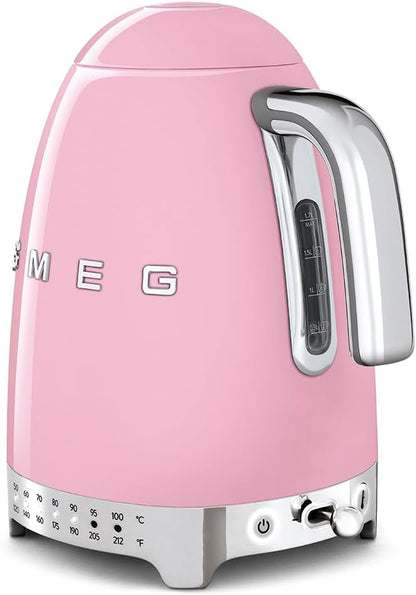 SMEG Variable Temperature Electric Kettle 1.7L (7 Cup), Stainless Steel Tea & Coffee Kettle, Fast Boil, Adjustable Temp 122°F–212°F, Keep Warm, Auto Shut-Off, 360° Base, Retro Style-Black