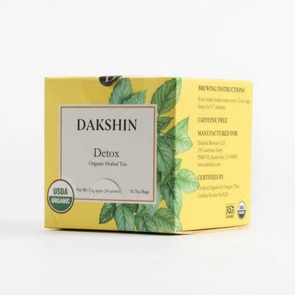 DAKSHIN Organic Detox Tea Bags | Lemongrass, Tulsi, Echinacea, Dandelion & Ginger | Naturally Cleansing Daily Wellness Tea | Caffeine-Free | USDA Organic | 16 Tea Bags