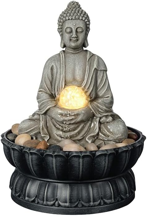 Kalona Indoor Tabletop Water Fountain – 3-Tier Resin Waterfall with LED Lights, Mini Bonsai Planter & Cascading Water Flow – Soothing Desk Fountain for Home, Office, Meditation Decor(22024)