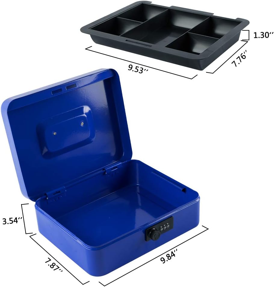 KYODOLED Small Cash Box with Combination Lock & Removable Money Tray, Black