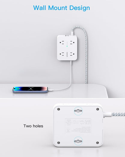 HANYCONY Surge Protector Power Strip, 1080J, 5 Ft Braided Extension Cord