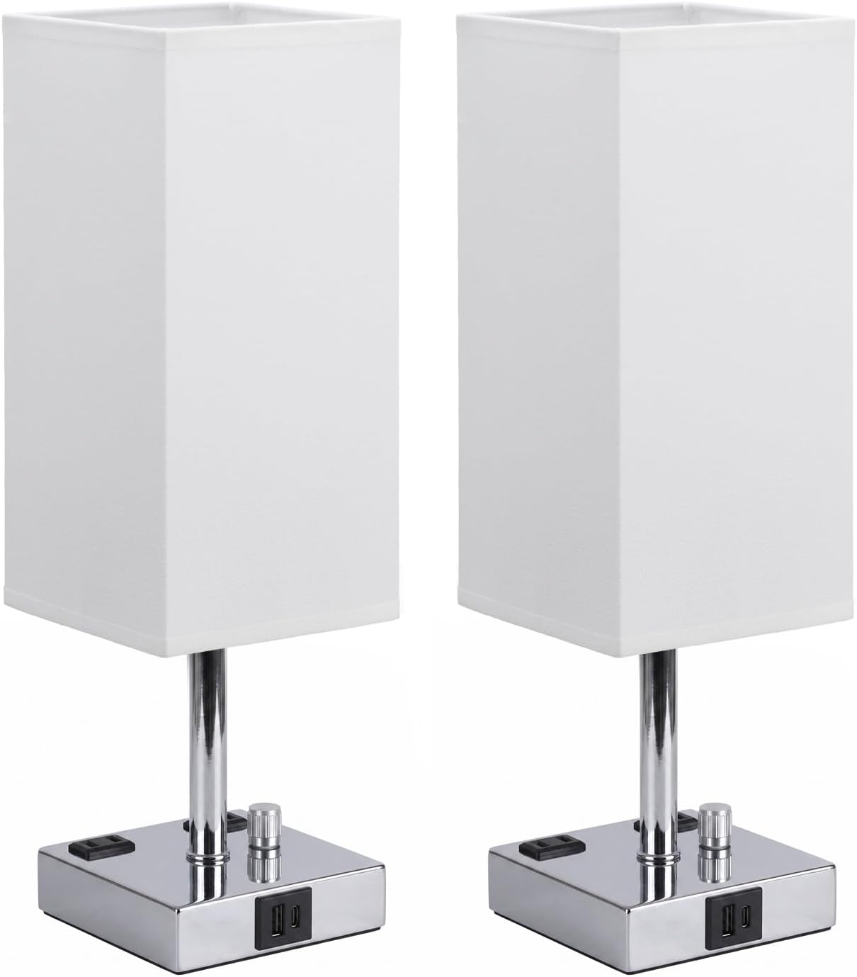 Bedside Table Lamps Set of 2 for Bedroom - Dimmable, USB C+A, 2 AC Outlets