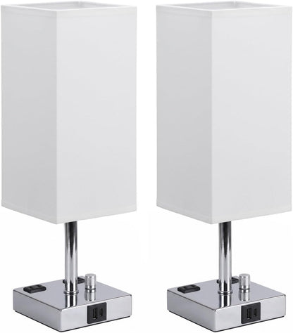Bedside Table Lamps Set of 2 for Bedroom - Dimmable, USB C+A, 2 AC Outlets
