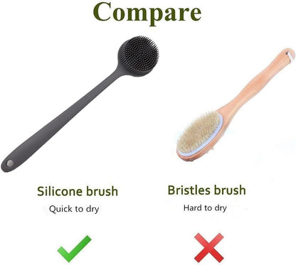 Long Handle Silicone Body Scrubber for Shower, Dual-Sided Back Scrubber Brush with Soft Bristles&Massage Nodes, Exfoliating Bath Brush for Hard to Reach Areas, Easy to Clean & Quick Dry, for Daily Use