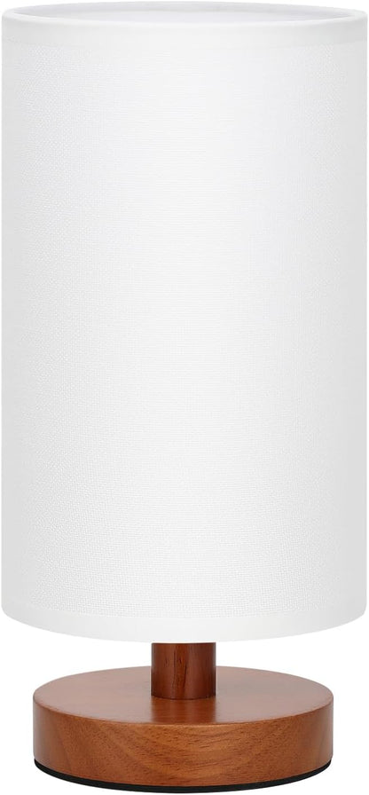 Fenmzee Small Table Lamp for Bedroom - Inline Control, Bedside Lamp with 3000K A15 LED Blub, Easy Assembly (Cream Shade - Wood Base, 9" Inline Control)