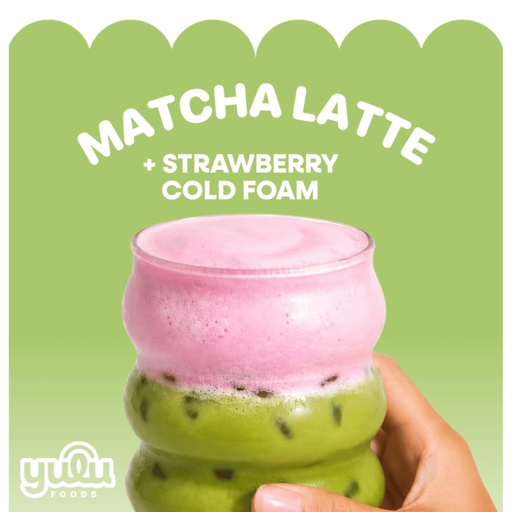 Yulu Instant Latte Kit, Matcha Drink Mix with Lavender Cold Foam Topping, Café-Style Iced Tea Blend, Includes Powder Packets, Easy DIY Beverage Kit, 3 Drink Sets (Lavender)
