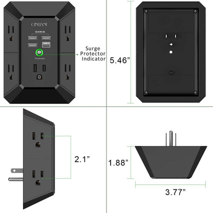 Wall Charger, Surge Protector, QINLIANF 5 Outlet Extender with 4 USB Ports