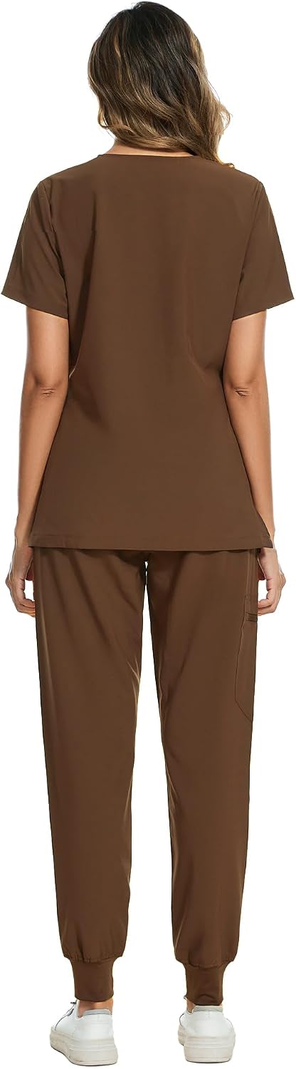 COZYFIT Scrubs for Women Set - Stretch V-Neck Scrub Top & Jogger Pant with 8 Pockets COZY SCRUBS - Colors D
