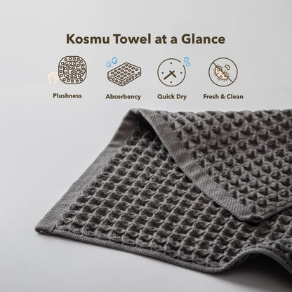 Luxury Organic Japanese Cotton Hair Drying Waffle Towel Wrap for Women | Absorbent, Quick-Dry Head Turban for Shower, Sauna, Spa | Extra Large for Long, Curly, Straight Hair With Button (White, 1 Pc)
