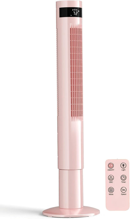 Antarctic Star Tower Fan 85°Oscillating Fan Quiet Cooling 12H Timer Remote Control Bladeless Electric 3 Speeds Wind 3 Modes, 42INCH, PINK