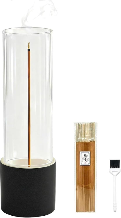 CEREMONY Incense Holder, Ceramic Incense Holder for Sticks with Glass Ash Catcher, Anti-ash Incense Burner with 20 Incense Sticks and a Ash Brush for Meditation Yoga Spa Room Decor