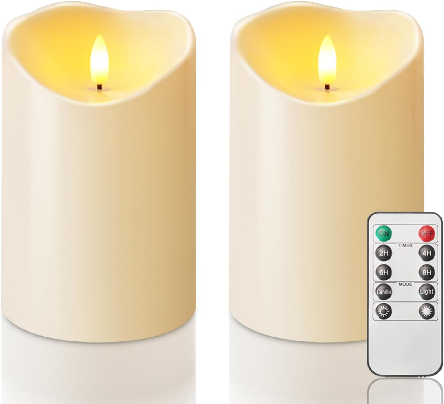 Homemory 6"x3" Outdoor Waterproof Flameless Candles, LED Candles, Battery Operated Candles with Remote and Timers, Electric Fake Plastic Pillar Candles, Ivory White, Set of 2