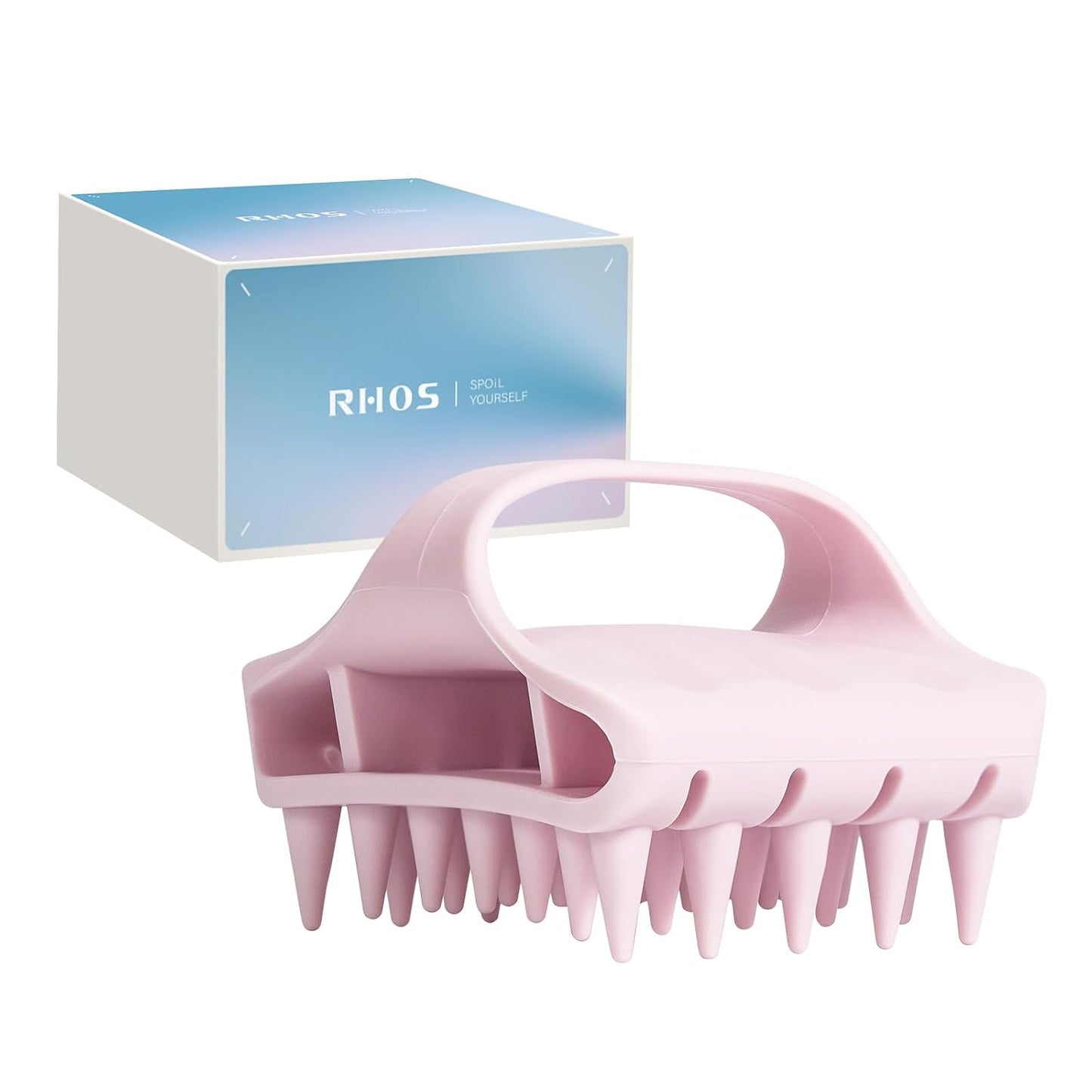 RHOS Shampoo Brush, Soft Silicone Scalp Scrubber | Scalp Massager for Wet & Dry Hair, Curved Vented Hair Scrubber for Dandruff Removal (Pink)