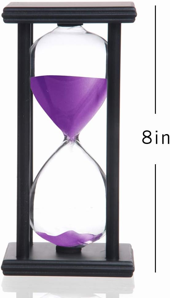Hourglass 60 Minutes White Sand Timer, Black Wooden Frame Sandglass