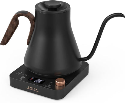 Epeios Electric Kettle, Gooseneck Electric Kettle with ±1°F Temperature Control, 1200W Rapid Heating for Pour Over Coffee & Tea, 304 Stainless Steel Interior, Auto Shut-Off, 0.9L, Black