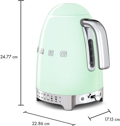 SMEG Variable Temperature Electric Kettle 1.7L (7 Cup), Stainless Steel Tea & Coffee Kettle, Fast Boil, Adjustable Temp 122°F–212°F, Keep Warm, Auto Shut-Off, 360° Base, Retro Style-Black