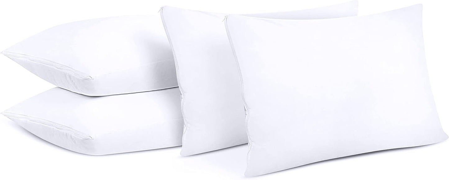 Set of 4 Pillow Protectors with Zipper Standard Size, Bed Bug and Dust Mite Proof Pillow Covers, Ultra Soft Pillow Encasements, Moisture Wicking and Waterproof Pillow Cases by Utopia Bedding (White)