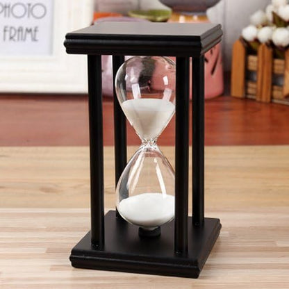 Hourglass 60 Minutes White Sand Timer, Black Wooden Frame Sandglass