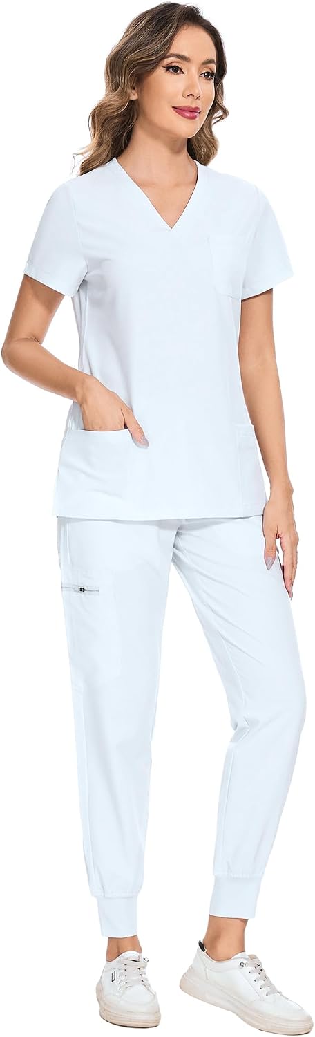 COZYFIT Scrubs for Women Set - Stretch V-Neck Scrub Top & Jogger Pant with 8 Pockets COZY SCRUBS - Colors B