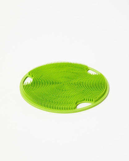 Boie USA Flat Body Scrubber - Soft Silicone-Like Exfoliating Shower Scrubber & Body Cleansing Brush - Stick-to-Wall Loofah Replacement - Antimicrobial Exfoliator for All Skin Types (Blue)