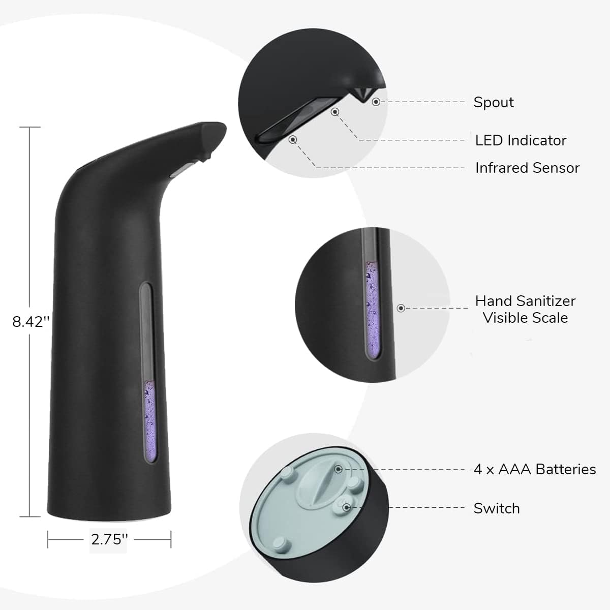 Automatic Soap Dispenser Touchless,400ml Touchless Liquid Soap Dispenser,Hands-Free Dish Soap Dispenser, IPX6 Waterproof Sensor, Auto Liquid Soap Dispenser for Bathroom Kitchen Hotel (Brown)
