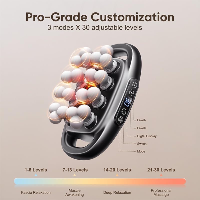 16 Head Massage Gun Deep Tissue - 2026 Upgrade 16-Drive Back Muscle Massager with 3 Modes & 30 Intensities, Portable Quiet Percussion Massager for Legs, Waist, Back, Neck, Buttocks Muscles Pain Relief