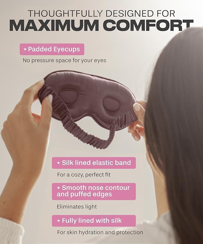 SUNDAYSILKS™ | Adjustable Silk Sleep Mask for Side Sleeper | Cloud-Like Comfort, Weighted for Deep Sleep | Soft Sleep Face Mask for Women & Men, Full Blackout, Cooling Silk Eye Mask for Sleeping