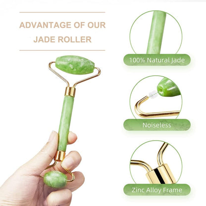 AECW 3-in-1 Natural Jade Roller and Gua Sha Set for Face and Eye Ice Roller Facial Cooling Massage Roller