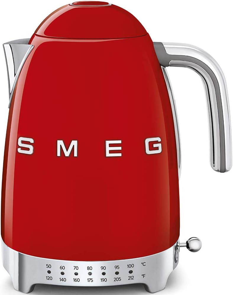 SMEG Variable Temperature Electric Kettle 1.7L (7 Cup), Stainless Steel Tea & Coffee Kettle, Fast Boil, Adjustable Temp 122°F–212°F, Keep Warm, Auto Shut-Off, 360° Base, Retro Style-Black