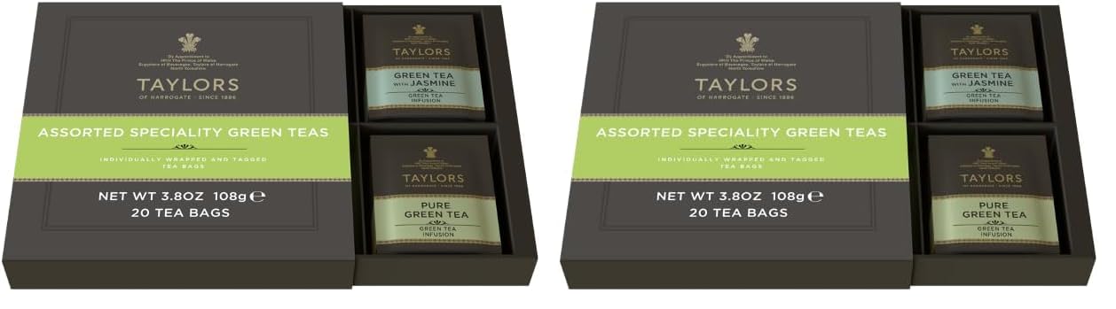 Taylors of Harrogate Assorted Specialty Black Teas Sampler, Variety Gift Box, Individually Wrapped Bags, 20 Count (Pack of 1), English Breakfast, Earl Grey, Assam, and Afternoon Darjeeling, Caffeinated, Enjoy Hot or Iced, 20 Teabags
