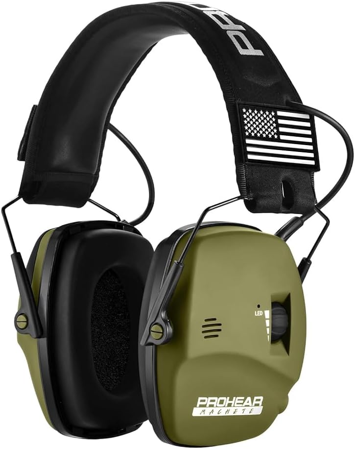 PROHEAR Electronic Ear Protection for Shooting with 4X Sound Amplification, Gun Range Hearing Protection Muffs, NRR 23dB Noise Reduction Headphones for Hunting, Green