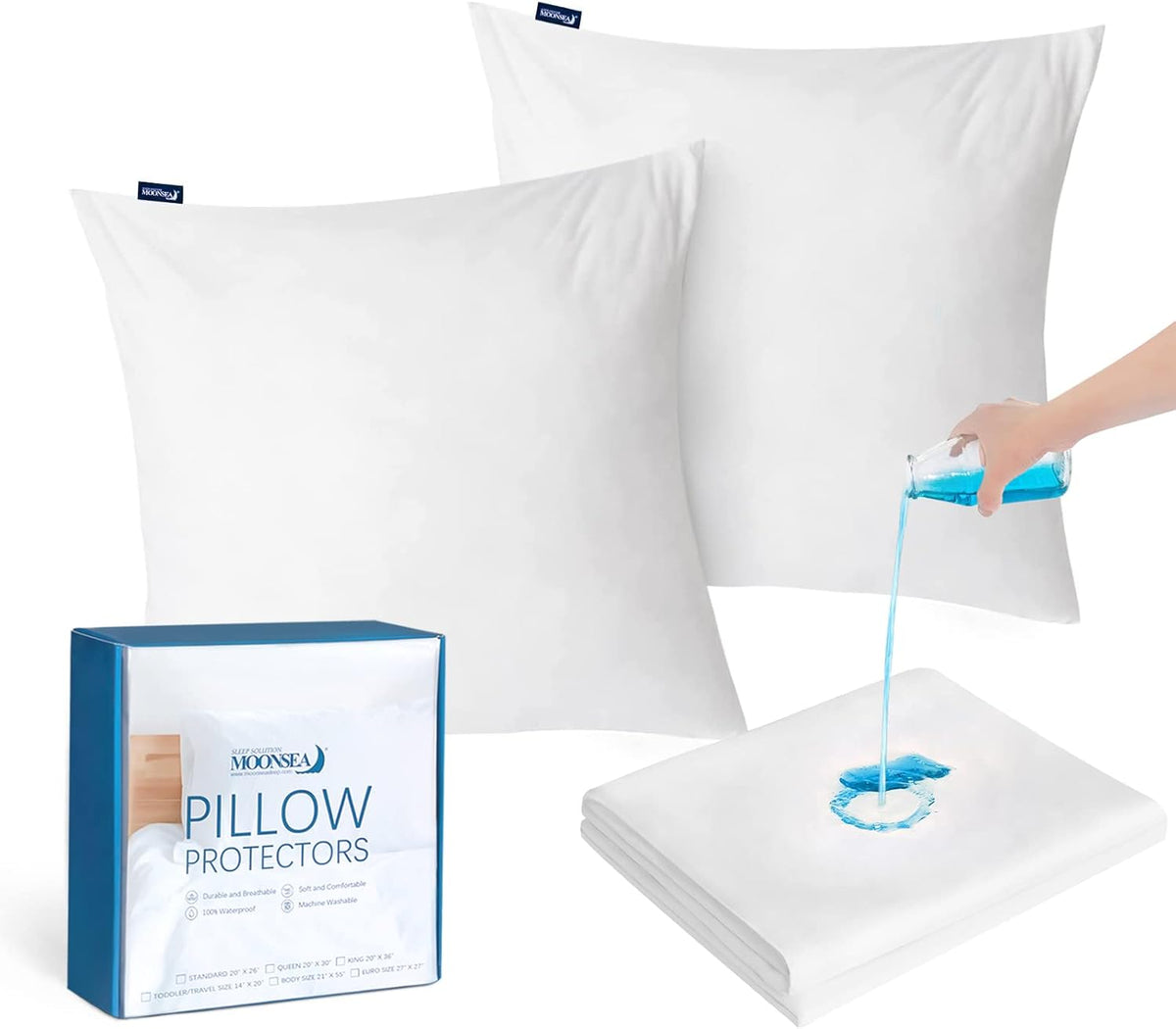 Waterproof Pillow Case Protector Zippered Standard Size White Pillow Covers