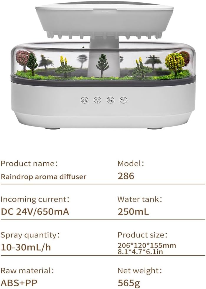 Rain Cloud Aromatherapy Diffuser Air Humidifiers Water Drip,Micro Landscape Essential Oils Ultrasonic Diffuser Flame for Sleeping and Relaxing (white 2)