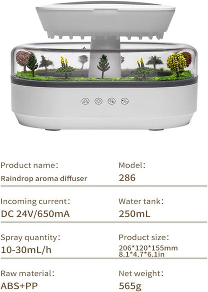 Rain Cloud Aromatherapy Diffuser Air Humidifiers Water Drip,Micro Landscape Essential Oils Ultrasonic Diffuser Flame for Sleeping and Relaxing (white 2)