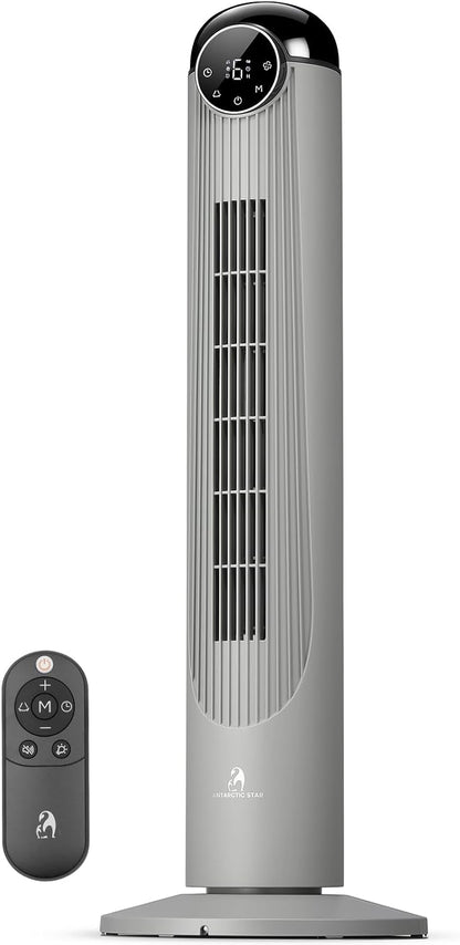 Antarctic Star T36 Tower Fan-36 Inch, Bladeless Oscillating Fan with Remote, 6 Speeds & 4 Modes, LED Display, 9H Timer, Quiet Floor Standing Fan for Bedroom Living Room Office, Pink
