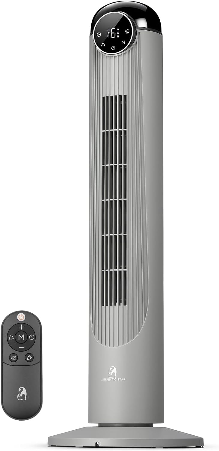 Antarctic Star T36 Tower Fan, 36 Inch DC Brushless Motor Bladeless Oscillating Fan with Remote, 6 Speeds & 4 Modes,LED Display, 9H Timer, Quiet Floor Standing Fan for Bedroom Living Room Office, Pink