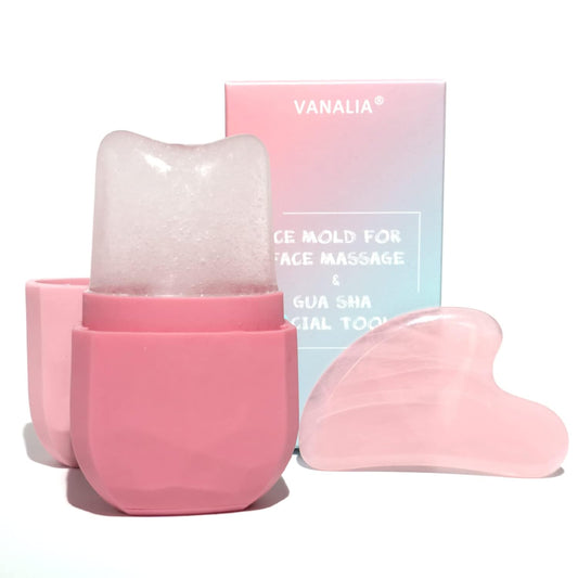 Ice Roller & Gua Sha Set for Face, Eyes & Neck - Pink