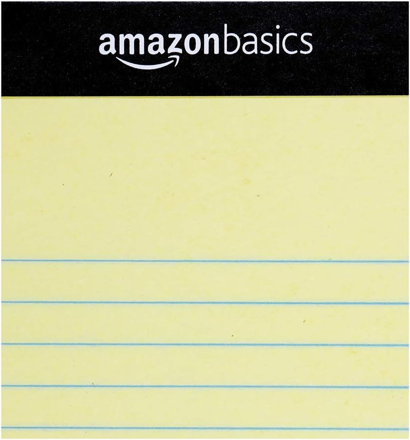 Amazon Basics Wide Ruled Lined Writing Note Pads for Office Supplies, 8.5" x 11.75", White, 12-Pack of 50 Perforated Sheets