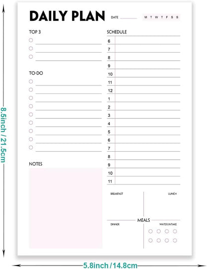 Daily Planner Notepad - A5 Calendar, Scheduler, Organizer with Priority, To Do List, Appointments, Notes, Meals and Water Intake Tracker, 50 Undated Tear-Off Sheets Planning Pad, 5.8"x8.25"